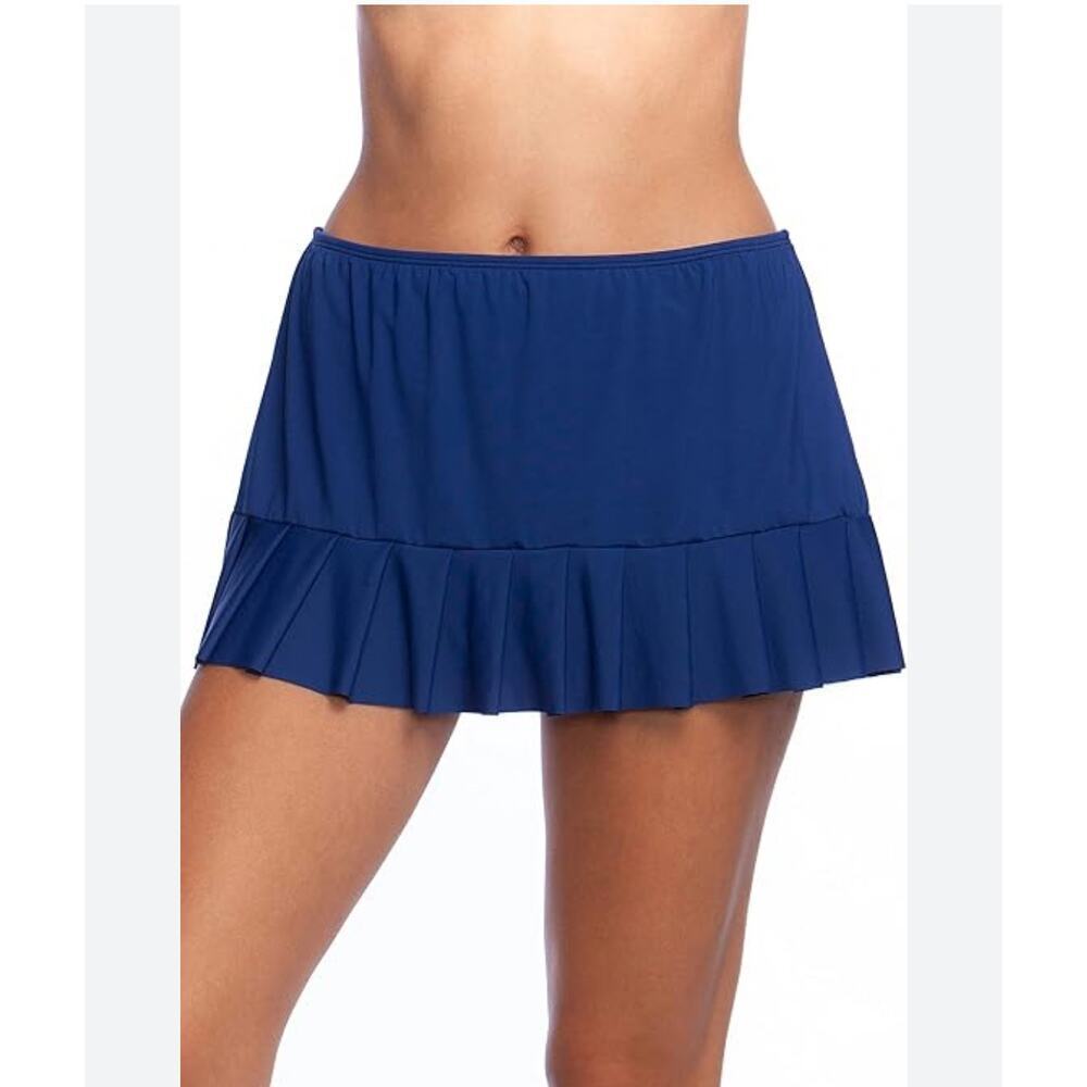 ☀️NWT 24th & Ocean Mid Waist Skirted Hipster Bikini Swimsuit Bottom Blue 22W